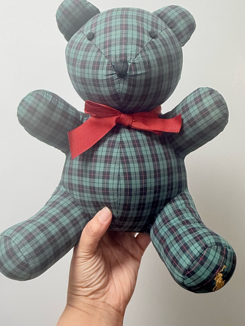 Polo by Ralph Lauren Green Plaid Teddy Bear with Red Bow